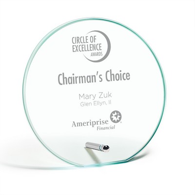 Jade Glass Circle Award with Peg Stand (7"x7"x3/8")