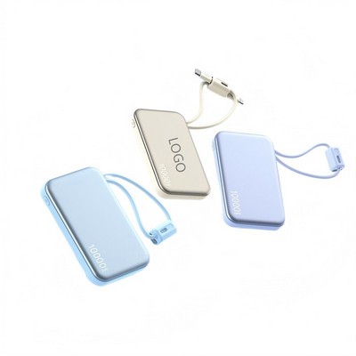 22.5W Ultra-Slim 10000mAh Power Bank with Built-in Dual Cables