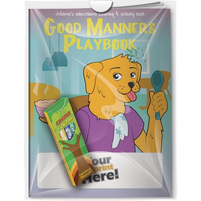 Combo Pack - "Good Manners Playbook" Coloring Book & 4-Pack of Crayon (Imprinted) in a Poly Bag