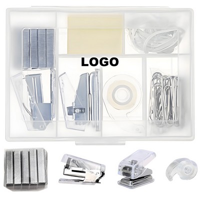 7-in-1 Stationery Kit w/Stapler & Sticky Notes & Paper Clip & Hole Puncher & Rubber Bands