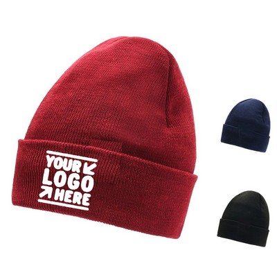 Knitted Fleece-Lined Pullover Hat Outdoor Casual Windproof And Warm Beanie For Cycling