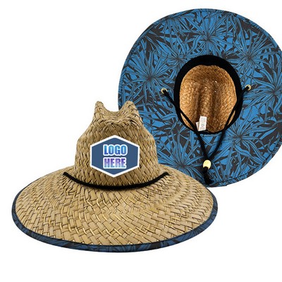 Straw Hat With Patch And Full Color Underbrim Imprint