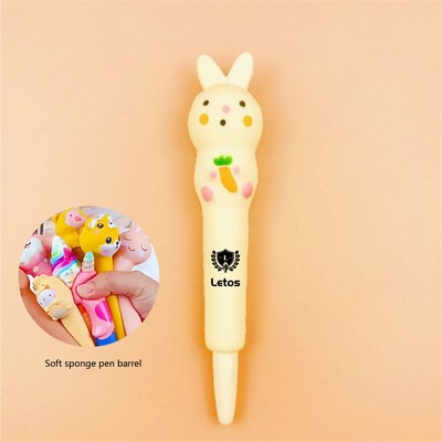 Cutie Rabbit Stress Reliever Pen 2" 1 Squeeze Toy Pen PU Foam Gel Ink Pen