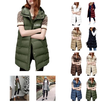 Removable Hood Women's Long Puffer Vest