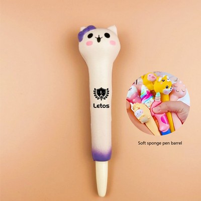 Lovely Cat Stress Reliever Pen 2" 1 Squeeze Toy Pen PU Foam Gel Ink Pen