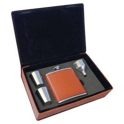Basketball Faux Leather Rawhide Flask Gift Set , Engraved