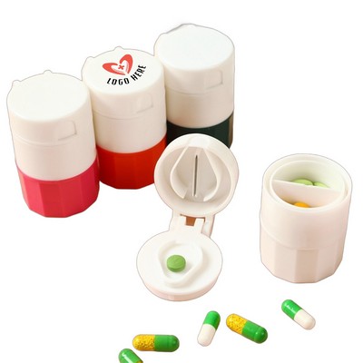 Multi Compartment Pill Organizer with Built-in Pill Cutter