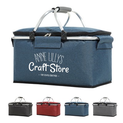 Portable Collapsible Insulated Picnic Basket with Handle