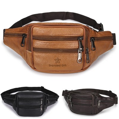 Leather Fanny Pack Multi-Pockets Waist Belt Bag