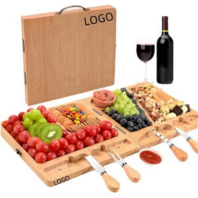 Bamboo Folding Cheese Board And Knife Set