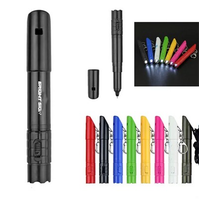 3-in-1 LED Flashlight Pen with Whistle and Keychain