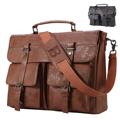 17.3" Vintage PU Leather Laptop Bag Briefcase Satchel