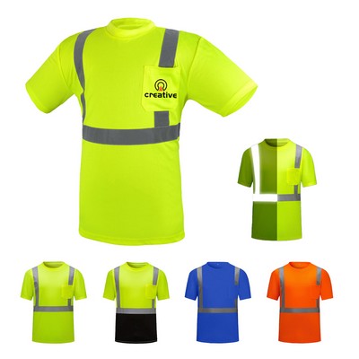 Breathable Reflective Safety Short Sleeve T-Shirt w/Pocket