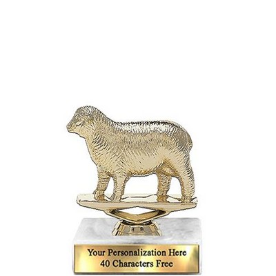 Trophy 7", 2X3 White Marble Base, Sheep Gold Unique