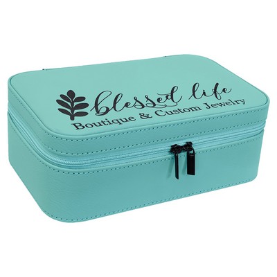 Faux Leather Jewelry Box, Teal, 7 1/2" X 4 1/2"