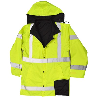 ANSI Class 3 Lime Green/Black Reversible Rain Parka Jacket