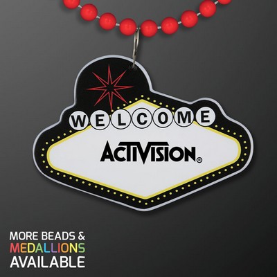 Imprintable Vegas Sign Medallion with Red Beaded Necklace - PRINTED