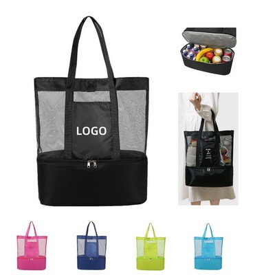 Mesh Beach Tote Bag with Insulated Cooler Bag