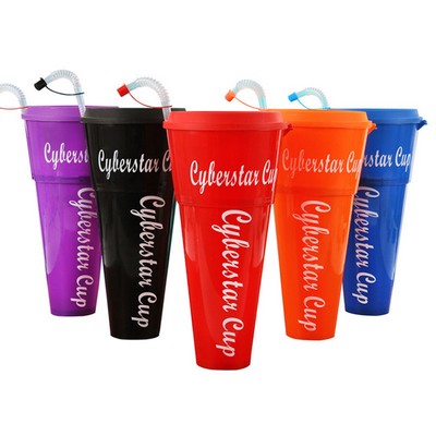 37OZ Creative Plastic Straw Cup Popcorn Cola Dual Purpose Snack Bottle