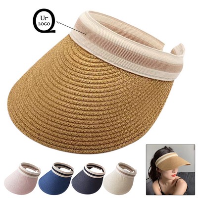 Casual Raffia Sun Hat W/ Open Crown Design