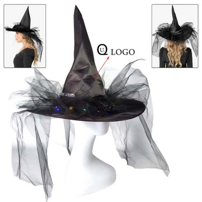 Black Gauze Witch Hat W/ Led Light