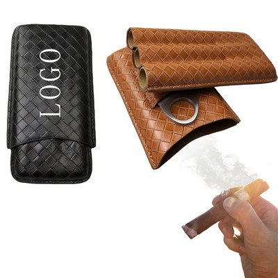 Simple Premium Leather Cigar Case w/Cutter
