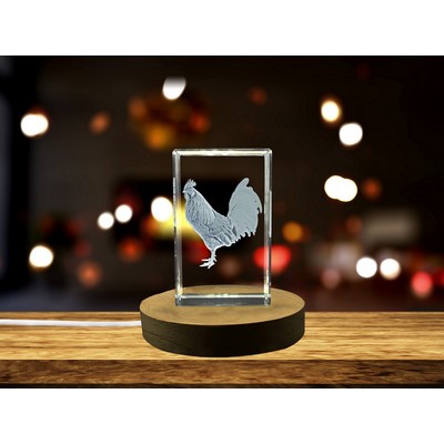 Crystal Friesian Chicken Trophy Award w/LED Base - Farmhouse Decor
