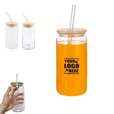 16oz Glass Water Bottle with Bamboo Lid & Straw