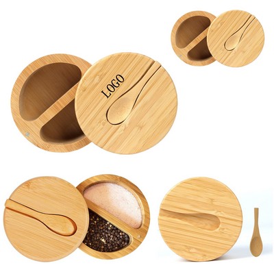 Bamboo Double Compartment Spice Jar w/ Spoon
