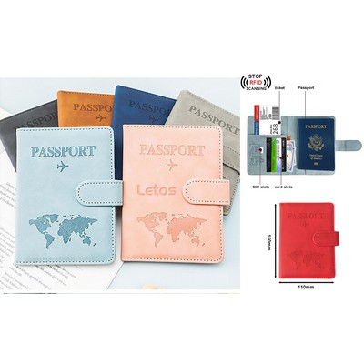 PU Leather RFID Blocking Passport Holder Passport Cover for Business Trip Travel Wallet