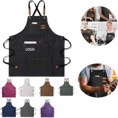 Cross Back Canvas Chef Apron 3 Pocket