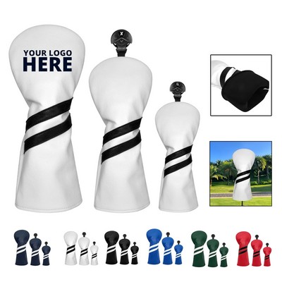 3x Pu Leather Golf Drive Head Cover