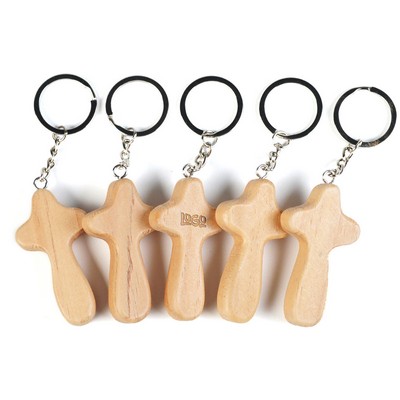 Wood Cross Key Ring Religious Keychain