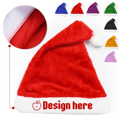 Christmas Cap Santa Hats Short Plush Trim for Adults Kids