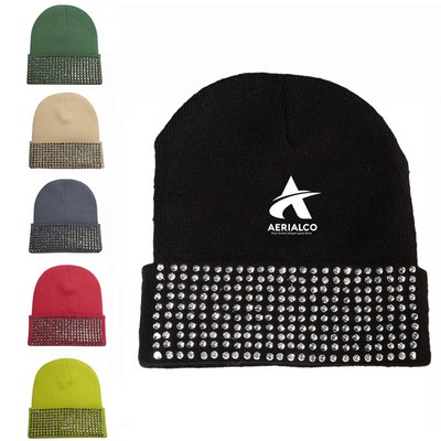 Shiny Bling Rhinestone Beanie Cap for Women