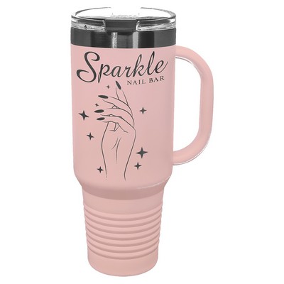 Polar Camel 40 oz. Blush/Ghost Black Travel Mug with Handle & Straw