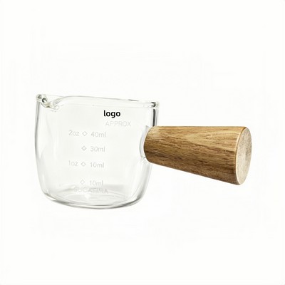 Wood Handle Ceramic Milk Pitcher with Measurement Marks for Coffee and Sauces