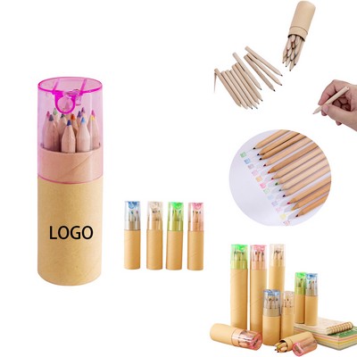 12-Color Colored Pencils Wooden Barrels in Bucket Packaging