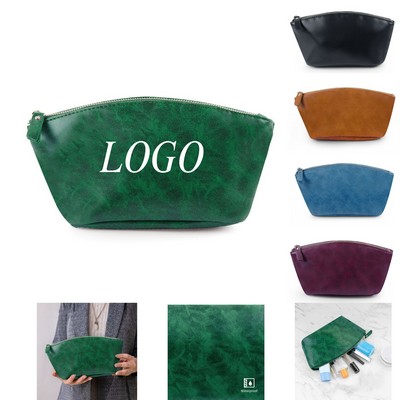 PU Leather Zippered Cosmetic Bag