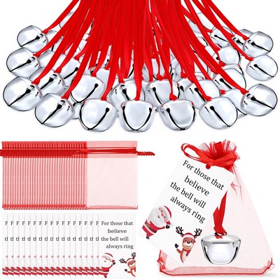 Christmas Believe Bell Ornaments 1.5" Santa Sleigh Gift Bell Decoration for Christmas Tree