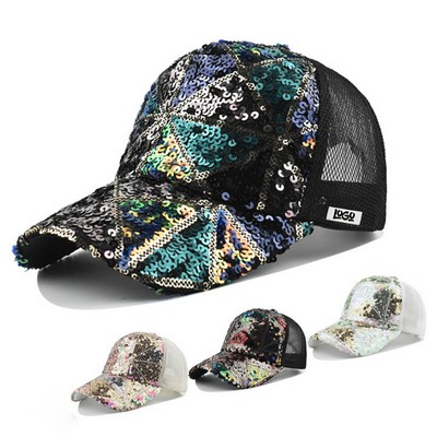 Unisex Sequin Mesh Baseball Cap