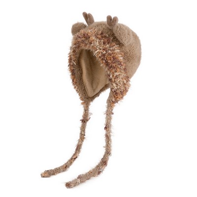 Children's Cartoon Deer Antler Plush Balaclava Winter Warm Knitted Wool Hat
