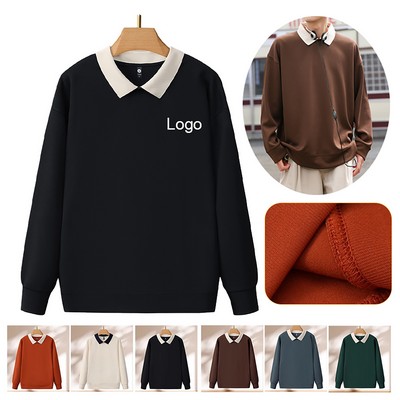 Women's Long Sleeve Polo Collar Lapel Patchwork Sweatshirt