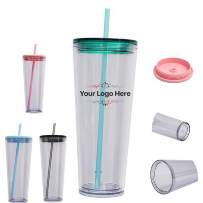 24oz Plastic Tumbler with Straw
