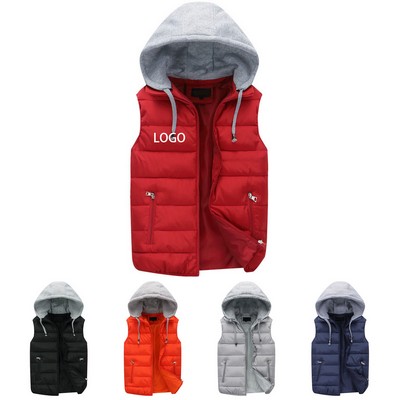 Removable Hooded Padded Puffer Sleeveless Vest