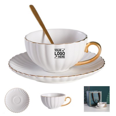 Gold-Rim Porcelain Teacup & Saucer Set