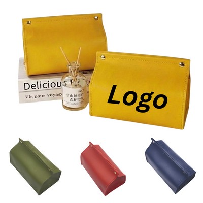 Flat Mouth Collapsible PU Leather Tissue Box Cover