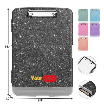 Glitter A4 Plastic Storage Clipboard with Built-in Pen Holder