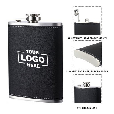Durable 8 OZ Leather Bound Stainless Hip Flask