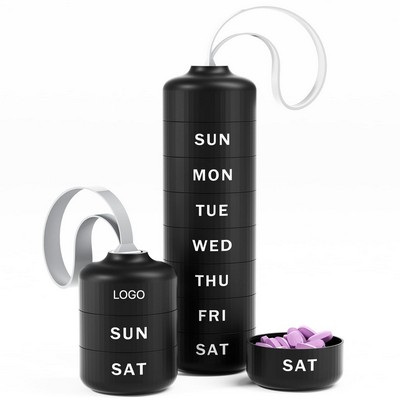 Stackable 7-Day Weekly Pill Organizer Vertical Spin-Lock Pill Tower Mini Portable Daily Pill Box